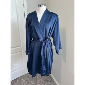 Cabernet Satin Robe Kimono Style Lightweight Loungewear Pockets XL